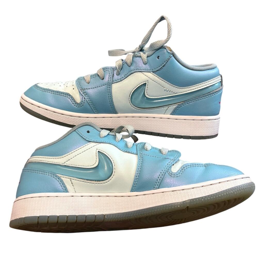 Nike Air Jordan 1 Low SE Aquarius Blue GS Shimmer Sneakers Youth Sz 7